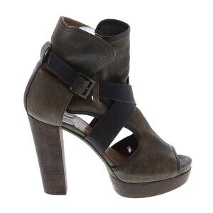 🐊 Chloe Leather Gladiator Heels | Wood Platform | Green Brown Strappy 38.5